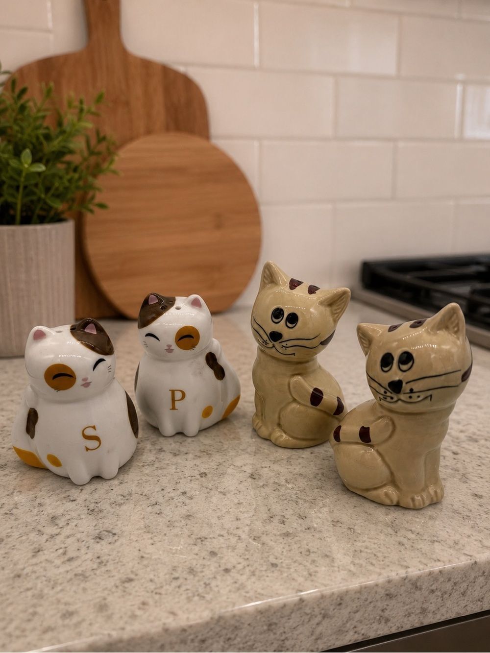 Two sets of Cat ceramic salt and pepper shakers